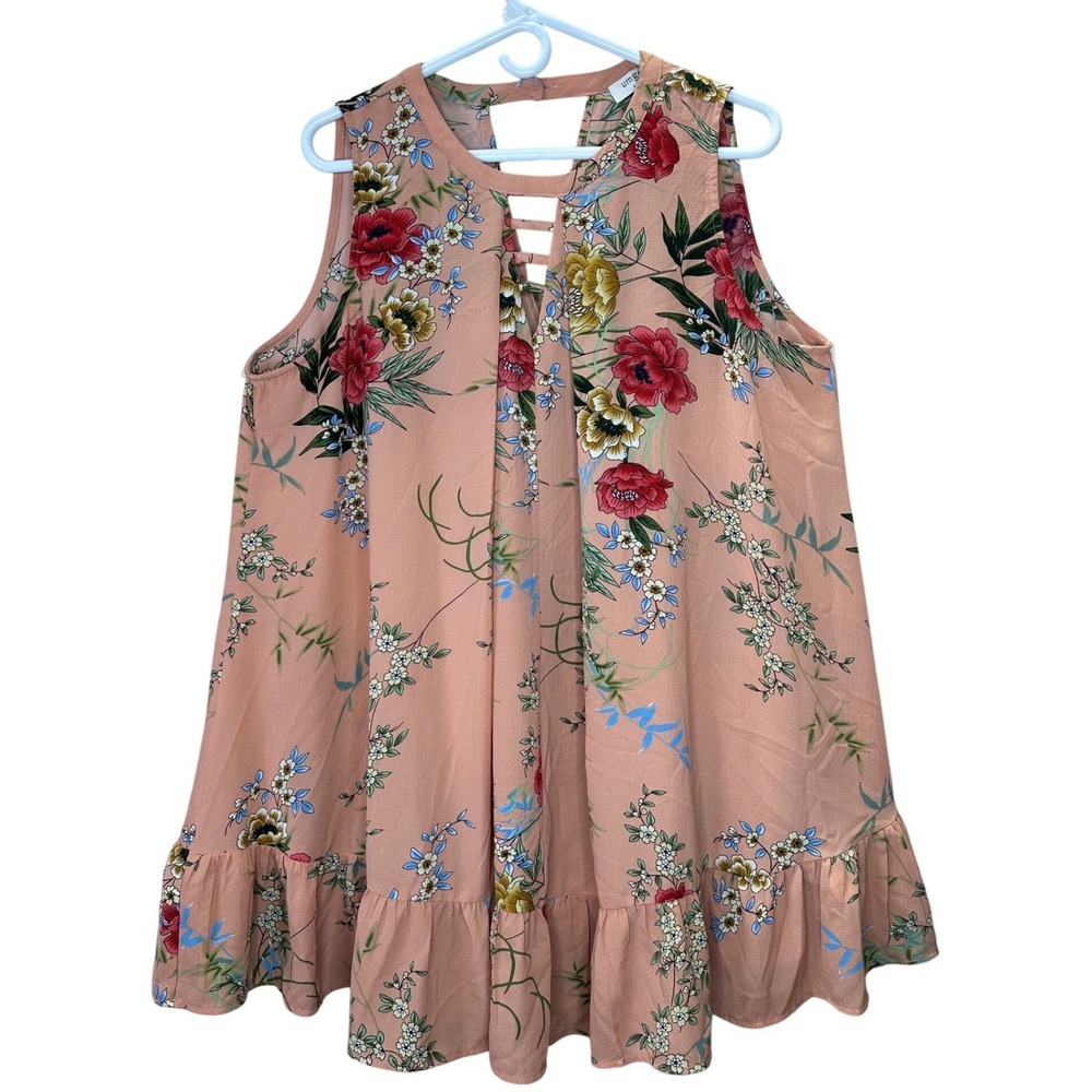 Umgee USA Floral boho Print‎ Sleeveless Crisscross Neck Ruffle Hem Dress L Fairy